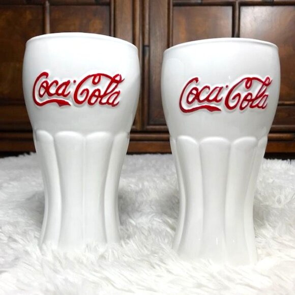 NWOT Set of 2 Vintage Coca-Cola White Fountain Glasses - Picture 1 of 7